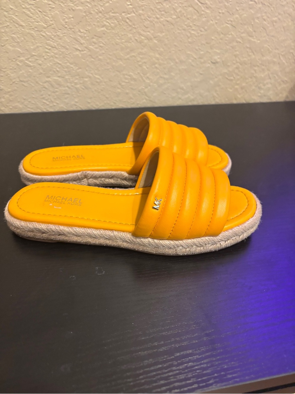 Michael Kors Quilted Yellow Slide Espadrille Sandals
